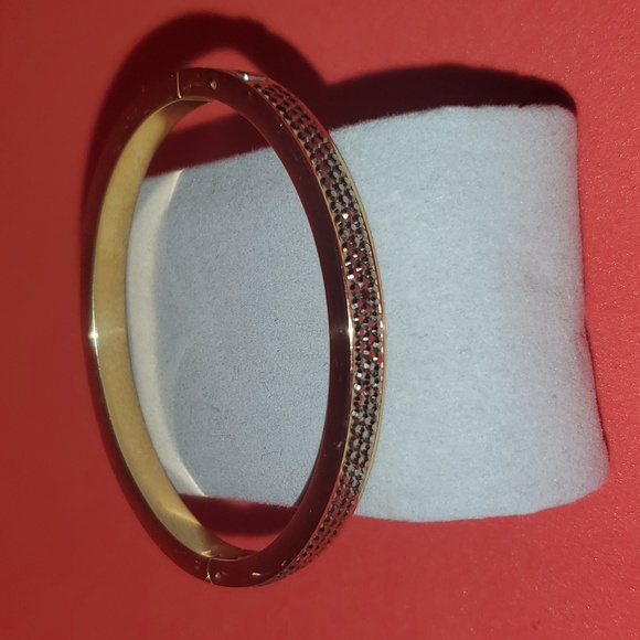 Henri Bendel SWAROVSKI Crystal Paved Skinny Rox Yellow Gold Bracelet Bangle - Picture 2 of 8